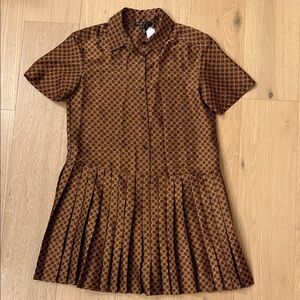 Maje Brown Geometric Short-Sleeve Pleated Dress